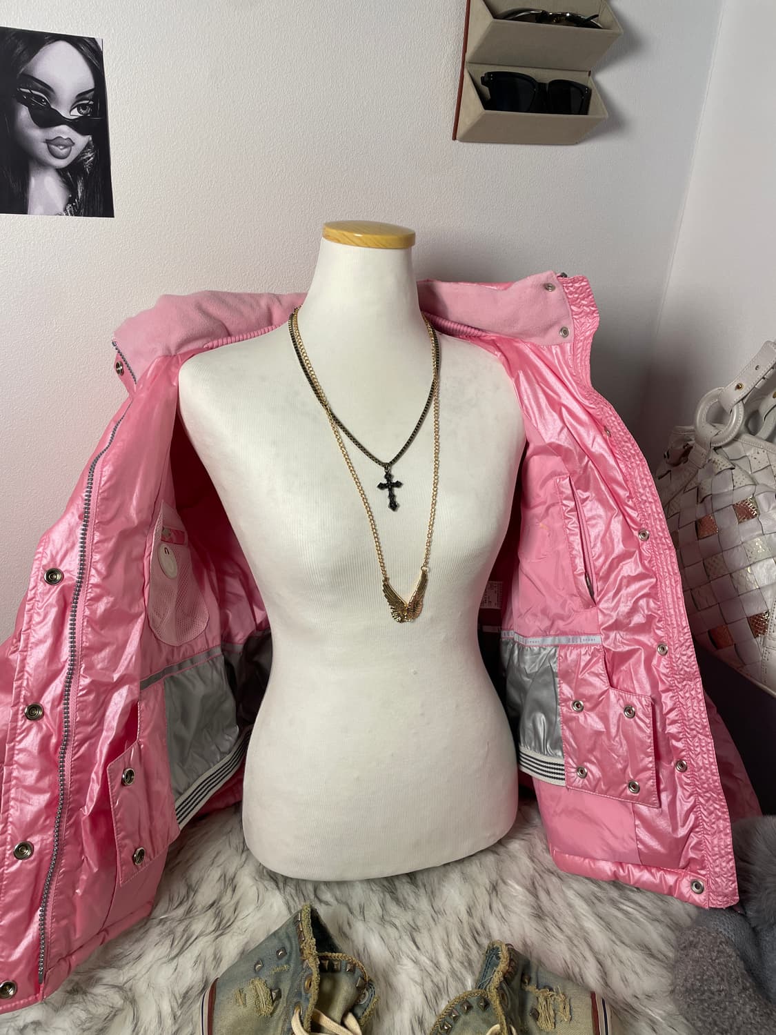 빈티지 엘르 핑크 글로시 퍼 패딩 상품이미지9