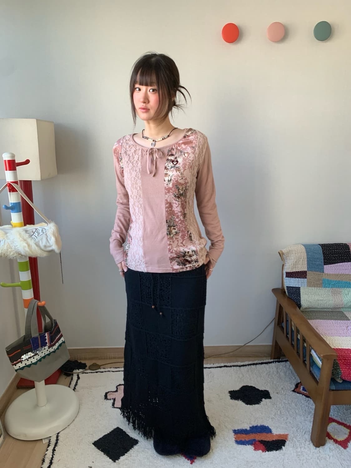 lace patchwork cotton top 상품이미지3