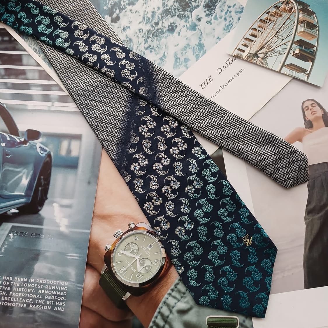 웅가로 실크 네이비 플라워 자수 넥타이 8.5cm A+등급 A18707
 상품이미지3