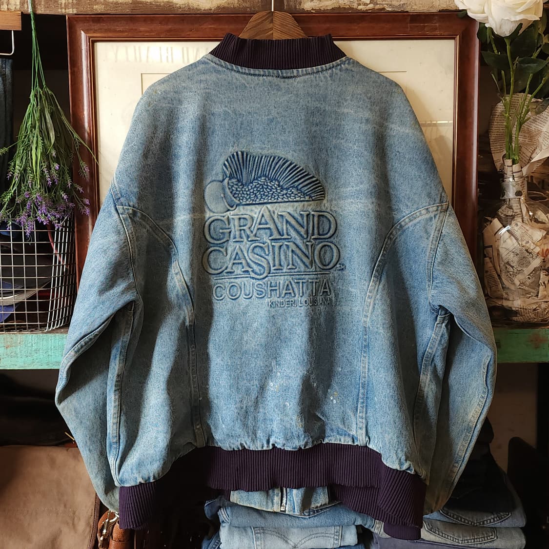 90s 데님 바시티 자켓 빈티지 데님 베이스볼 자켓 3XL 상품이미지3