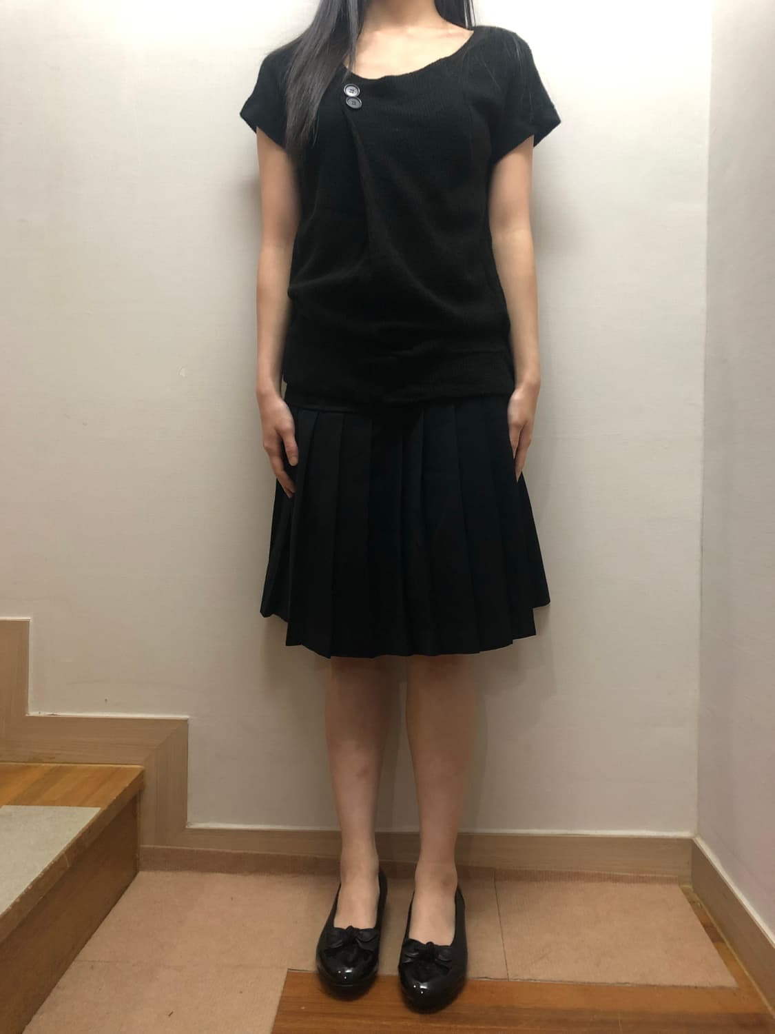 빈티지 블랙 플리츠 미디 스커트 상품이미지5