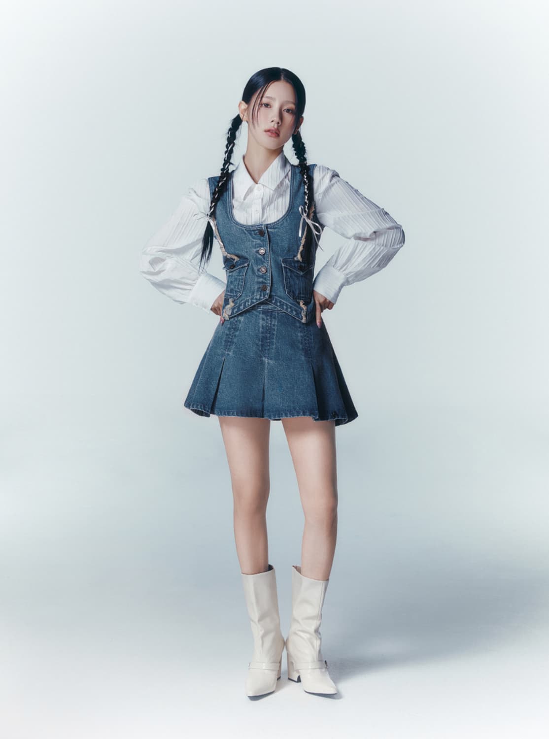 시티브리즈 프린지 데님 베스트 조끼 + 치마 스커트 셋업 상품이미지2