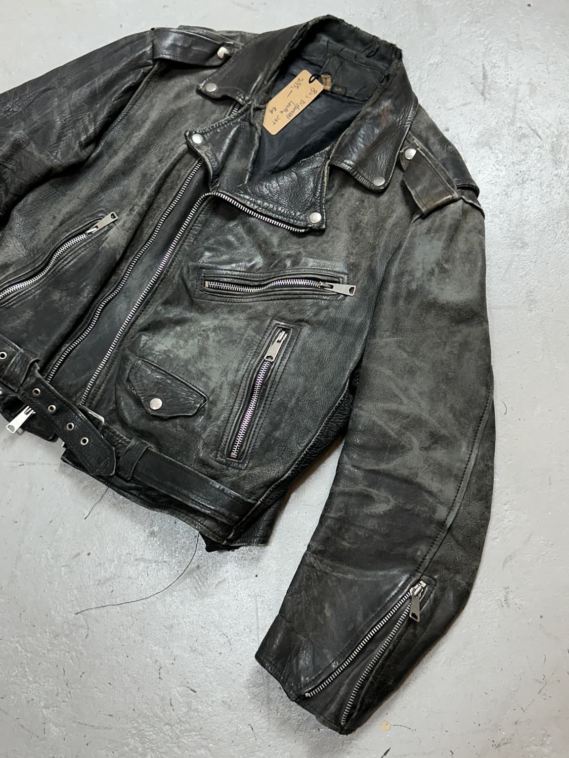 80's 디스 레더 자켓 빈티지 라이더 자켓 상품이미지5