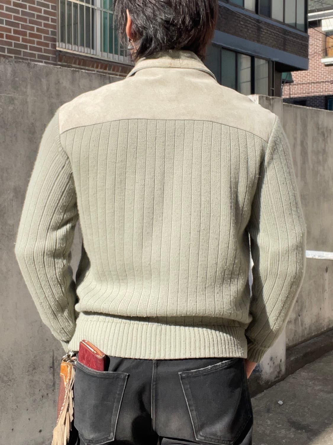 이탈리아빈티지 올리브 니트 스웨이드 라이더자켓 상품이미지2