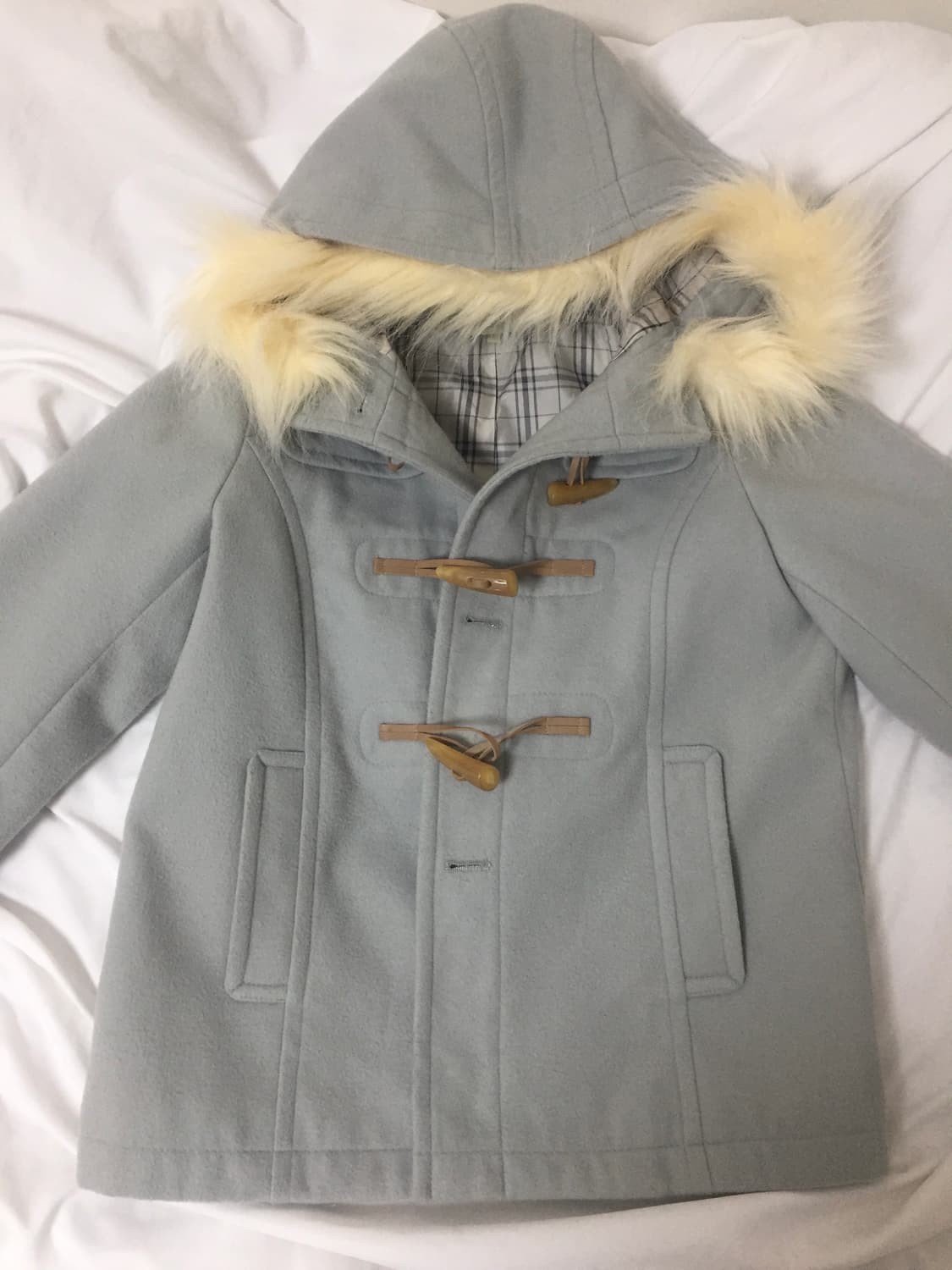 빈티지 퍼 후드 체크 떡볶이 숏코트 상품이미지1