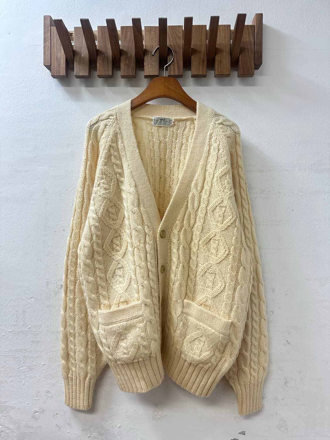 일본빈티지 ADAX 울 100% 아란 피셔맨 케이블 스웨터 니트 가디건 상품이미지1