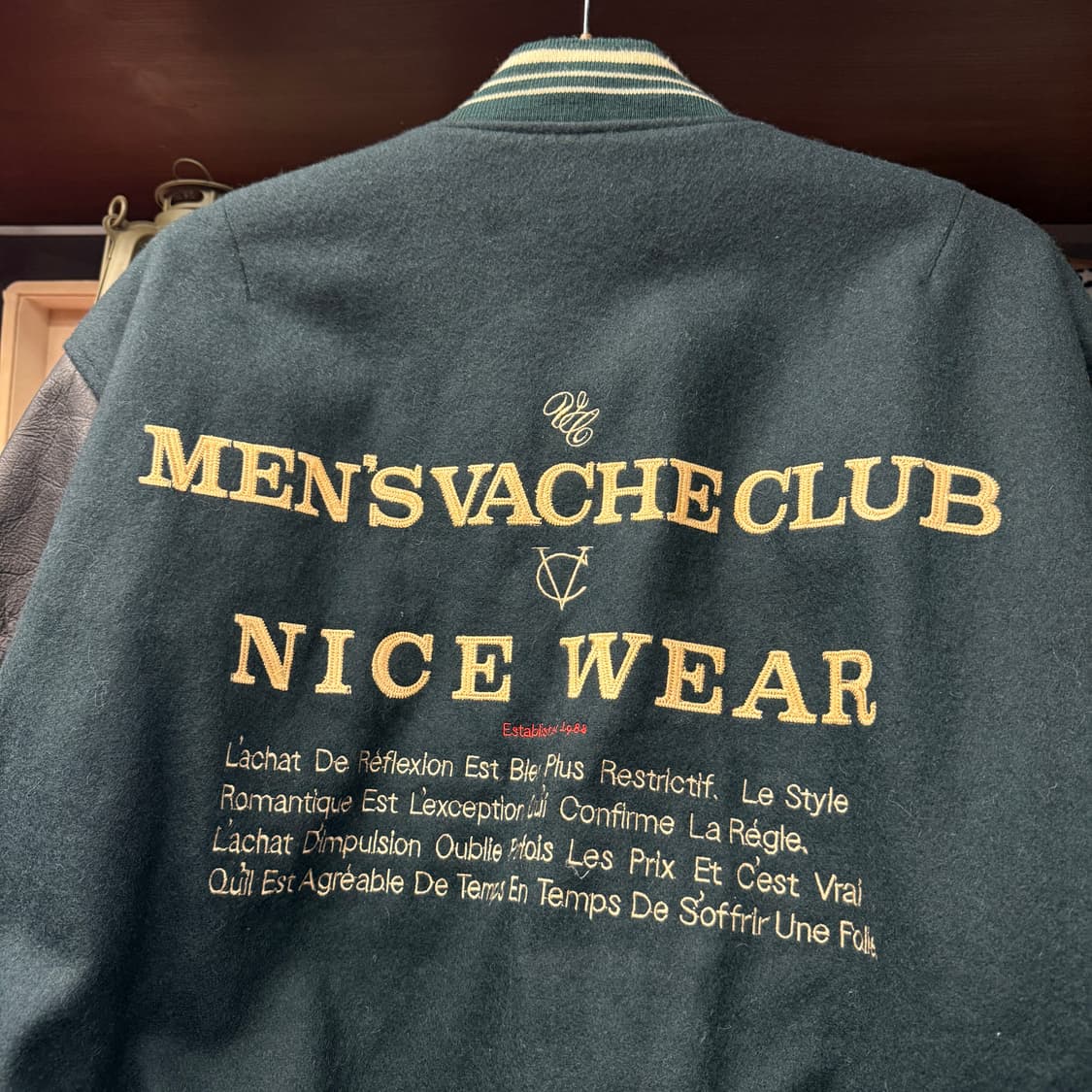 90s 맨즈 바슈 클럽 엠브로이드 울 레더 바시티 자켓 딥그린 N856  상품이미지4