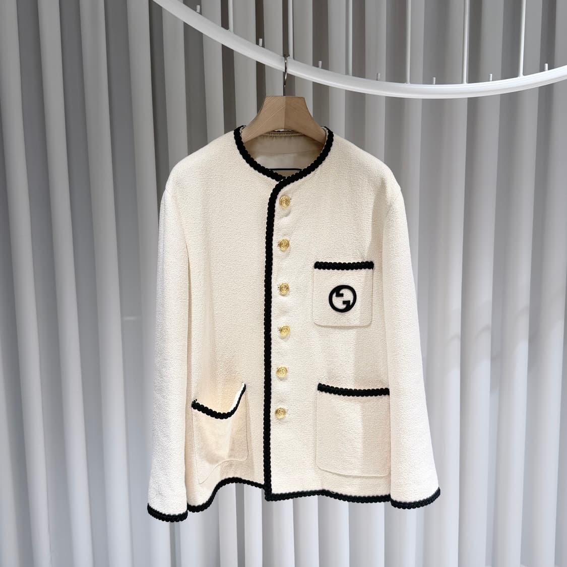 48 / 구찌 오프화이트 자수 울 트위드 자켓 상품이미지3