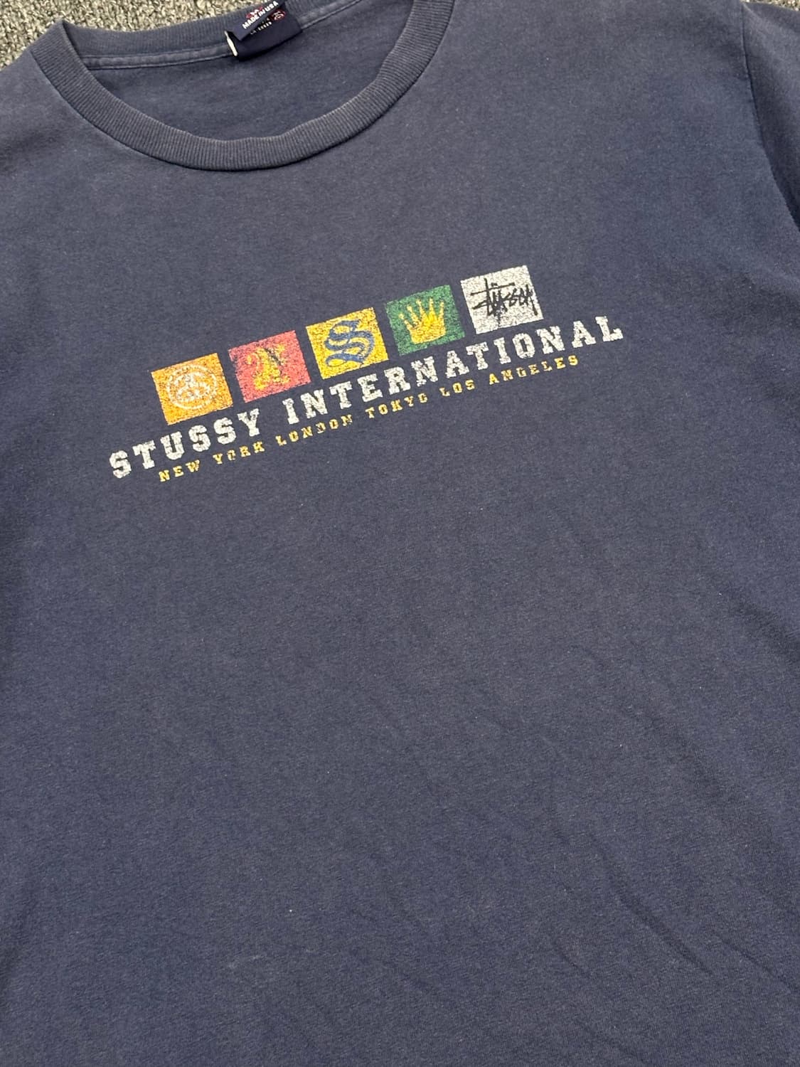 M)90s 스투시 프린팅 네이비 반팔 상품이미지2