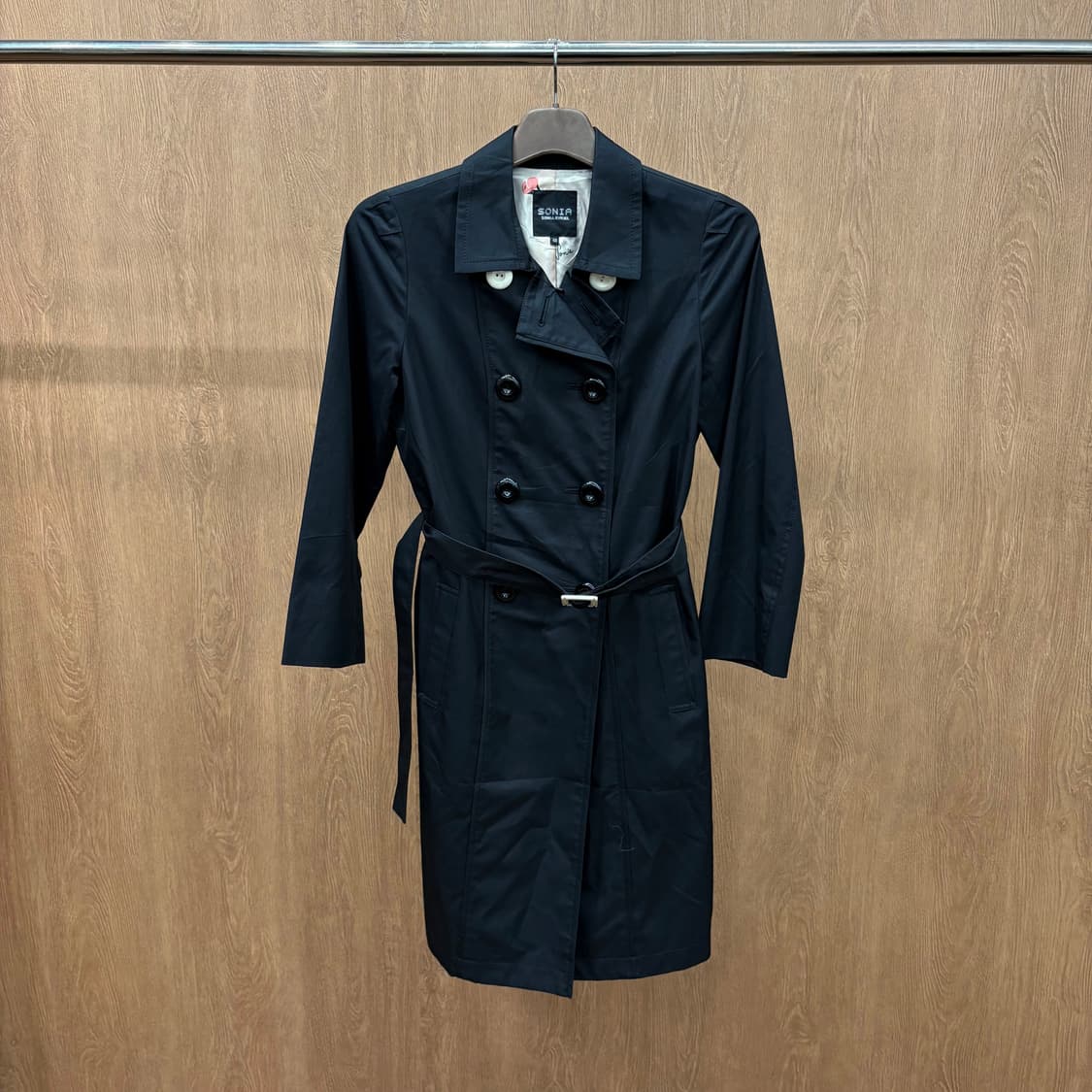 소니아 리키엘 더블 브레스트 트렌치 롱 코트 배색 버튼 벨트 디테일 블랙 상품이미지2