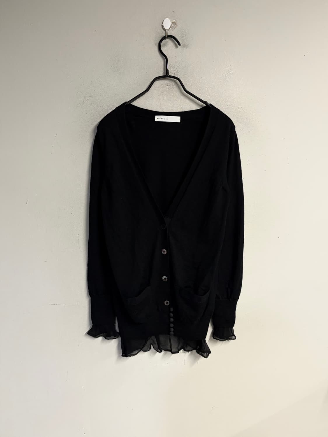 SACAI LUCK silk trim wool cardigan black 상품이미지2