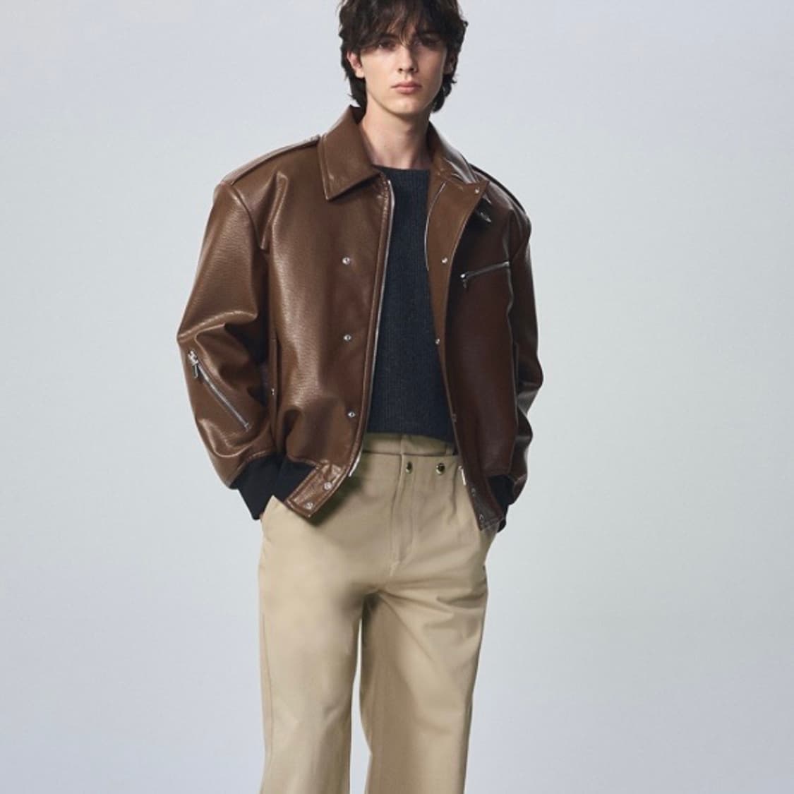 (95) SYSTEM 시스템옴므 파리컬렉션 레더 카라 집업 상품이미지6