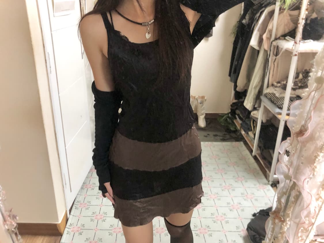 실크 배색 원피스 상품이미지2