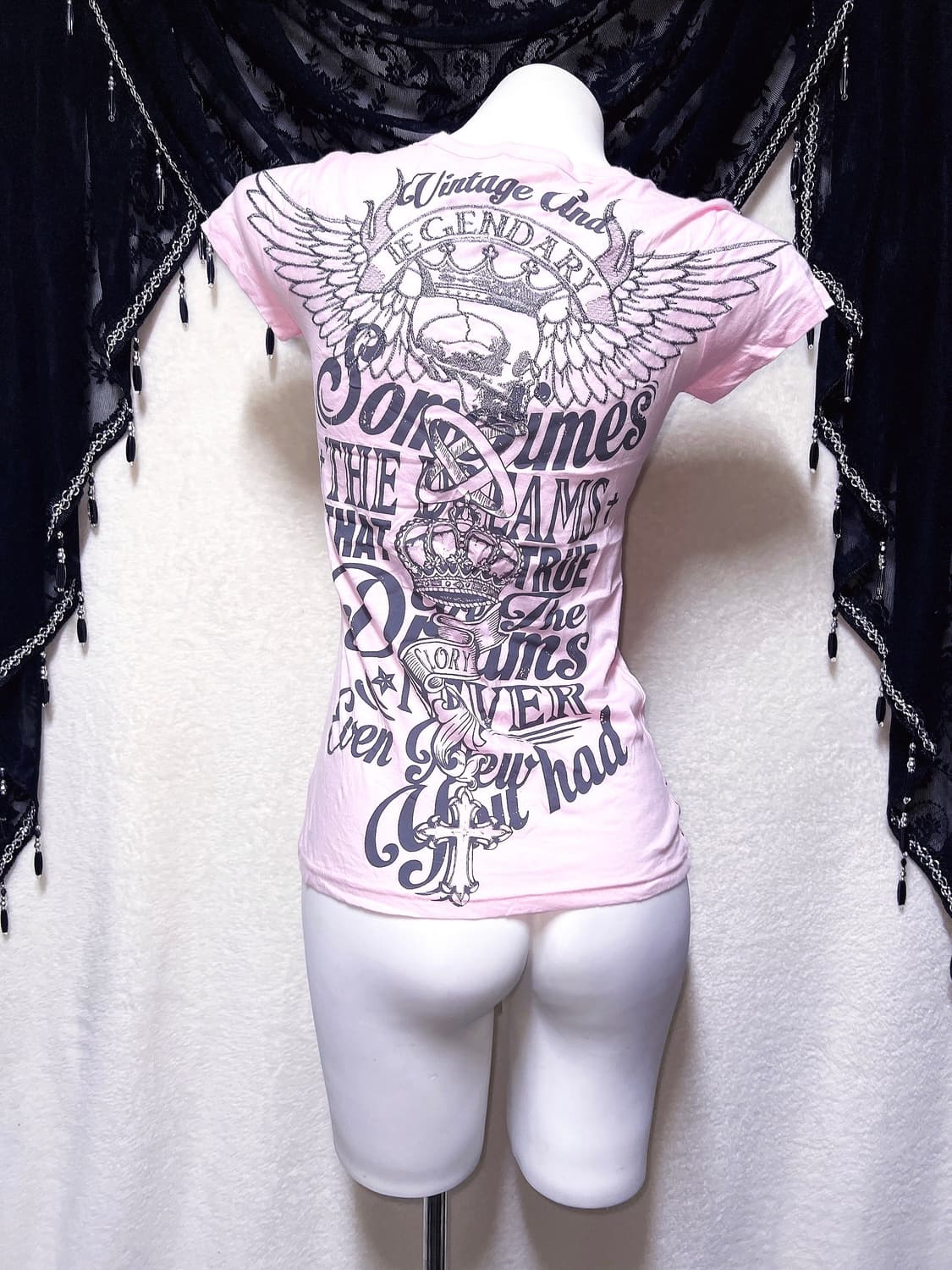 글리츠 glitz y2k 펑크 갸루 날개 윙 해골 레터링 프린팅반팔 핀터 상품이미지2