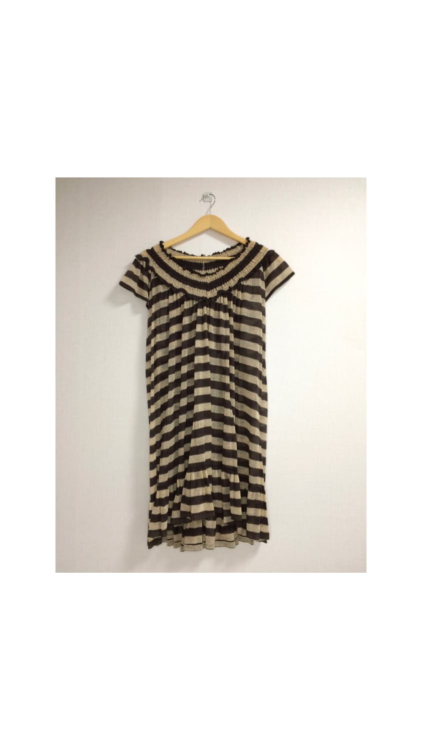 스나오 쿠와하라 브라운 스트라이프 셔링 튜닉 원피스 상품이미지1