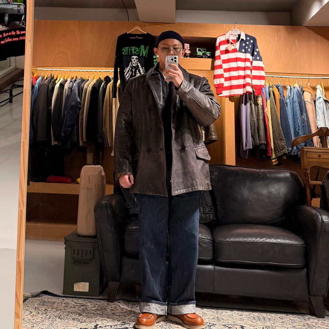 COCKPIT USA 콕핏 usn 헤비 고트레더 피 코트 XXL 염소가죽 상품이미지2