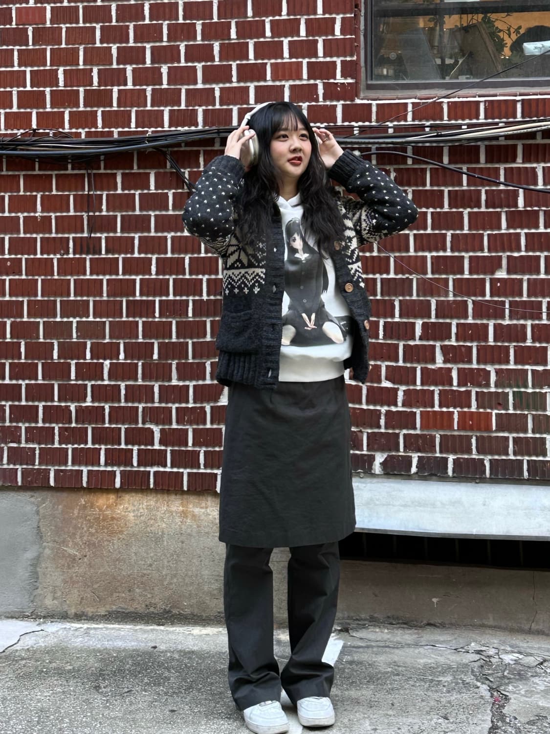 노르딕 가디건 코이세이오 후드 레이어드 스커트 팬츠 코디세트 상품이미지1