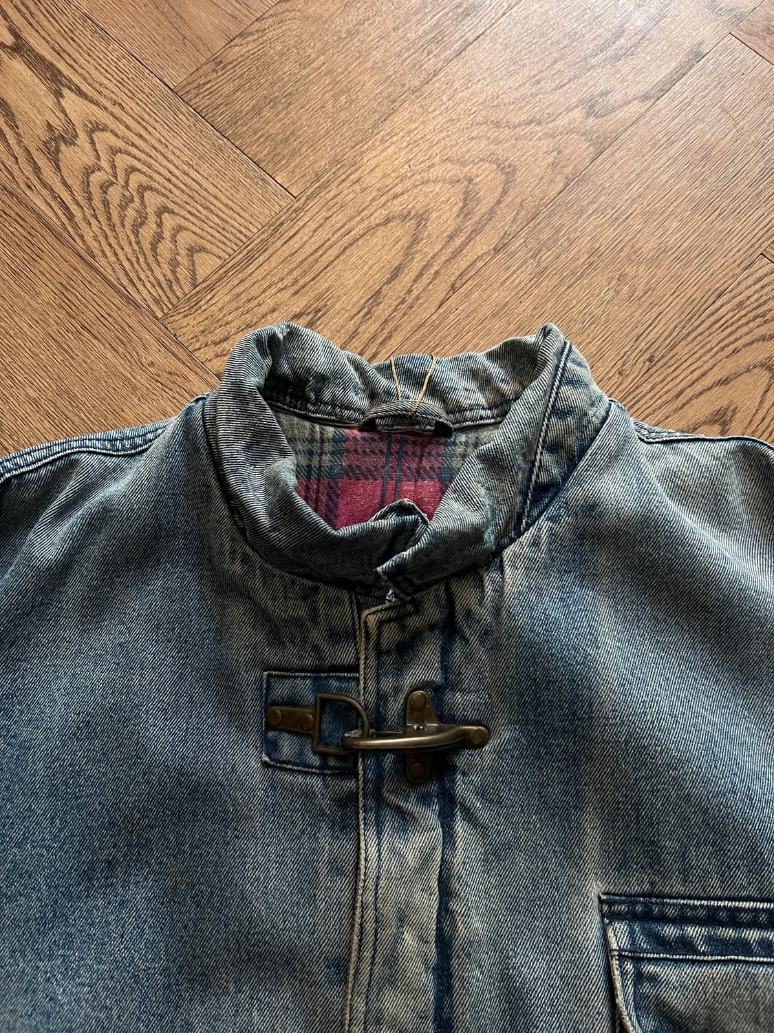 [M]USA 빈티지 체크 라이닝 파이어맨 후크 데님 초어 자켓 상품이미지2