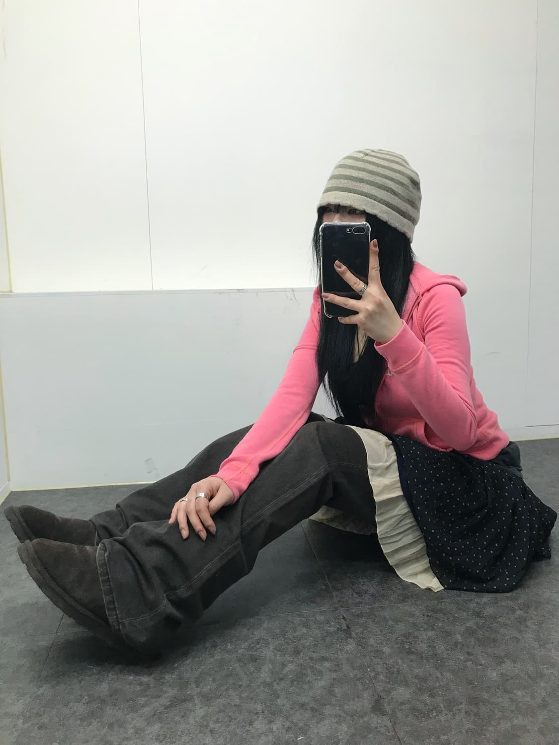 핑크 여리 부츠컷 레이어드 코디셋 상품이미지1