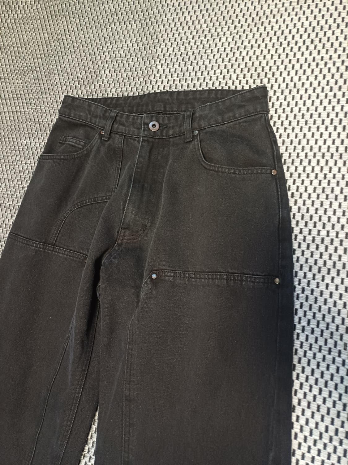 [S] 쿠어(COOR) 더블니 데님 워크 팬츠 블랙  상품이미지4