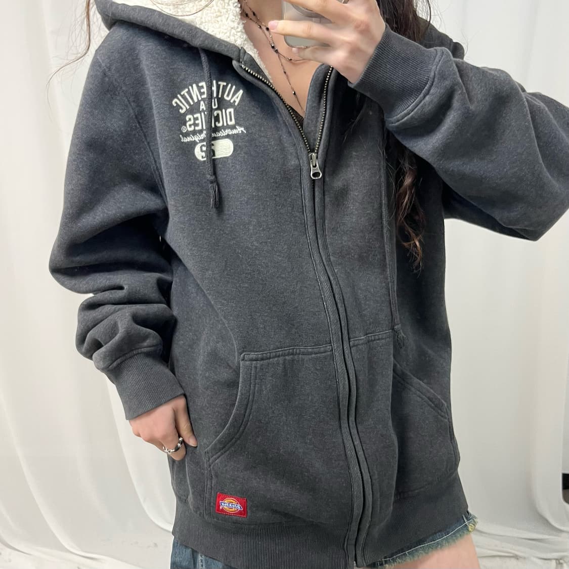 Dickies charcoal fleece hood zip-up 상품이미지3