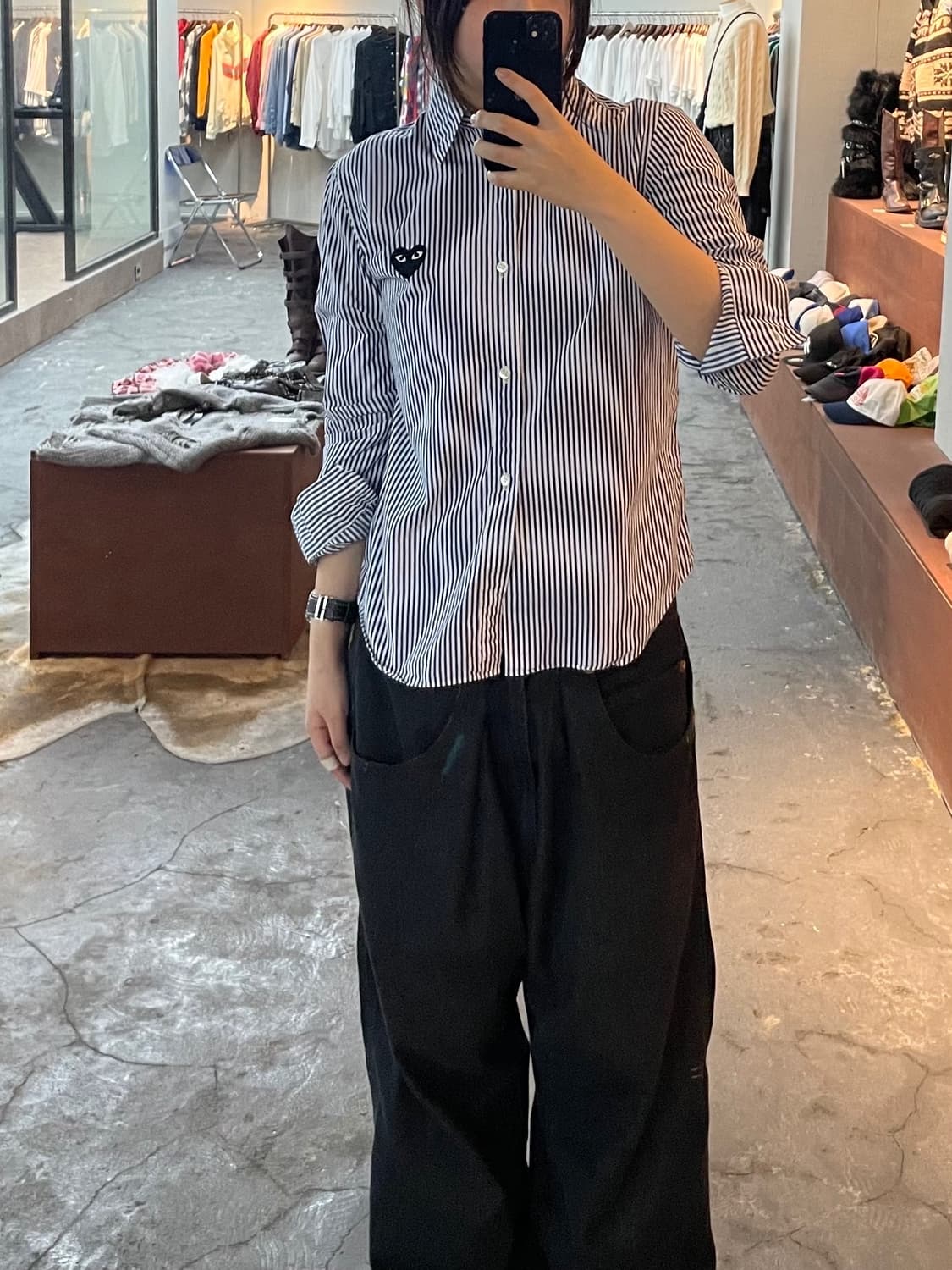 꼼데가르송 플레이 블랙하트 스트라이프 셔츠 H684 상품이미지1