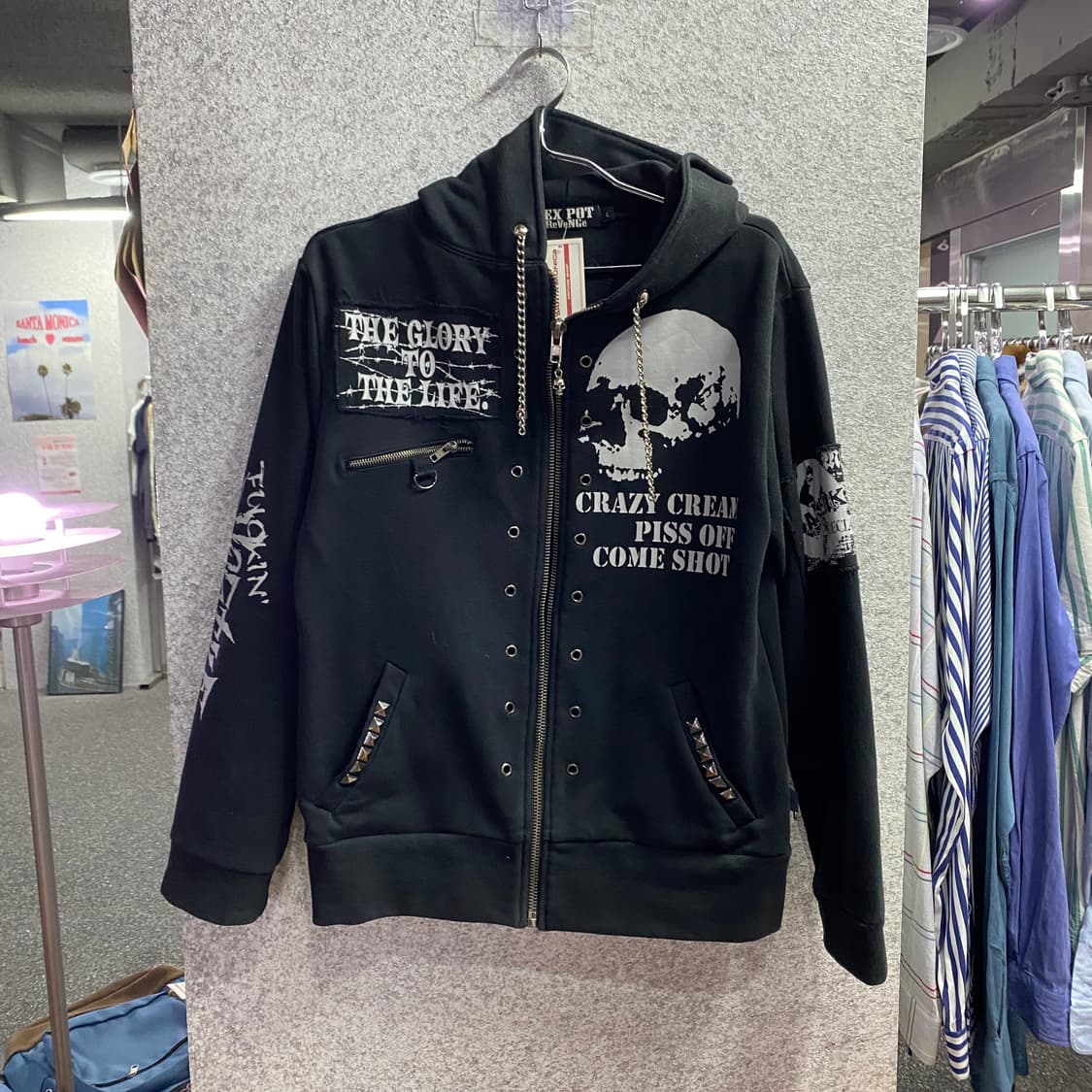 빈티지 스컬 펑크 디테일 체인 후드집업 B4648 상품이미지2