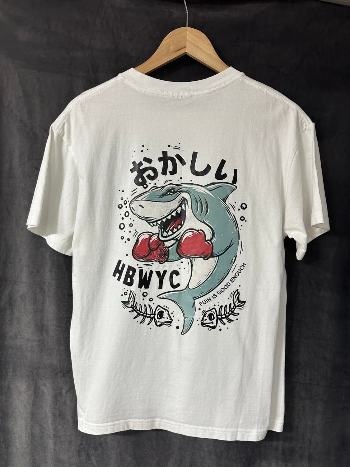 HBWYC 일본 감성 복싱 상어 백프린팅 반팔 티셔츠 화이트 M 상품이미지1
