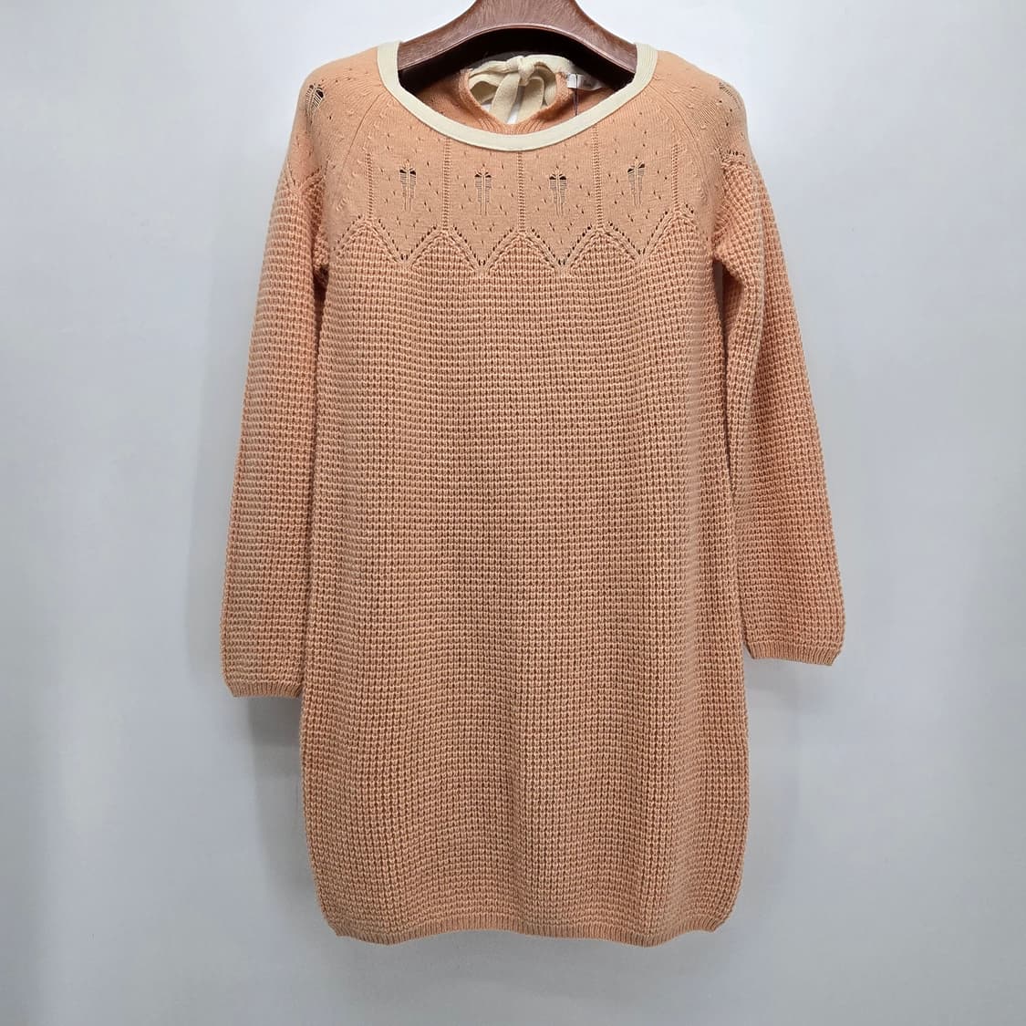 로엠 피치 핑크 울 니트 원피스 뒷리본 포인트 (미착용) 상품이미지1