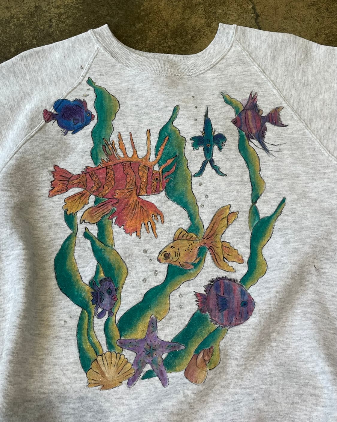 90s USA vintage “Fish” Painting sweat 🎨 상품이미지4