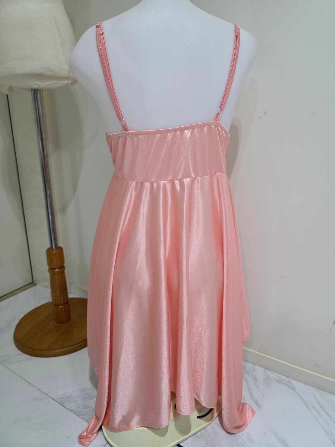 빈티지)하트 레이스 리본 언발란스 히메갸루 핑크 슬립원피스 홈웨어잠옷 상품이미지4