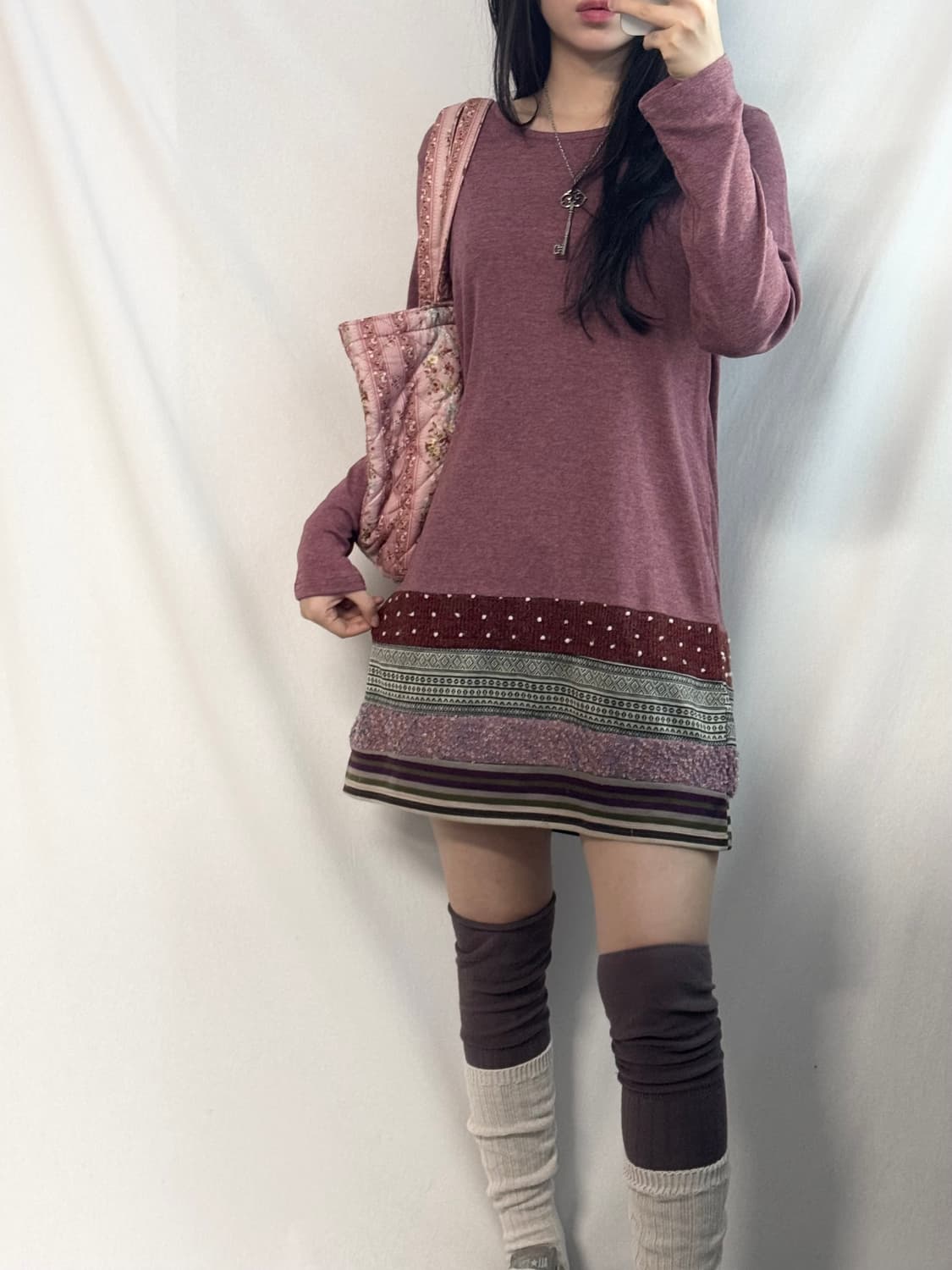 자수 가디건 패치 워크 밑단 롱슬리브 원피스 2pcs SET 상품이미지4