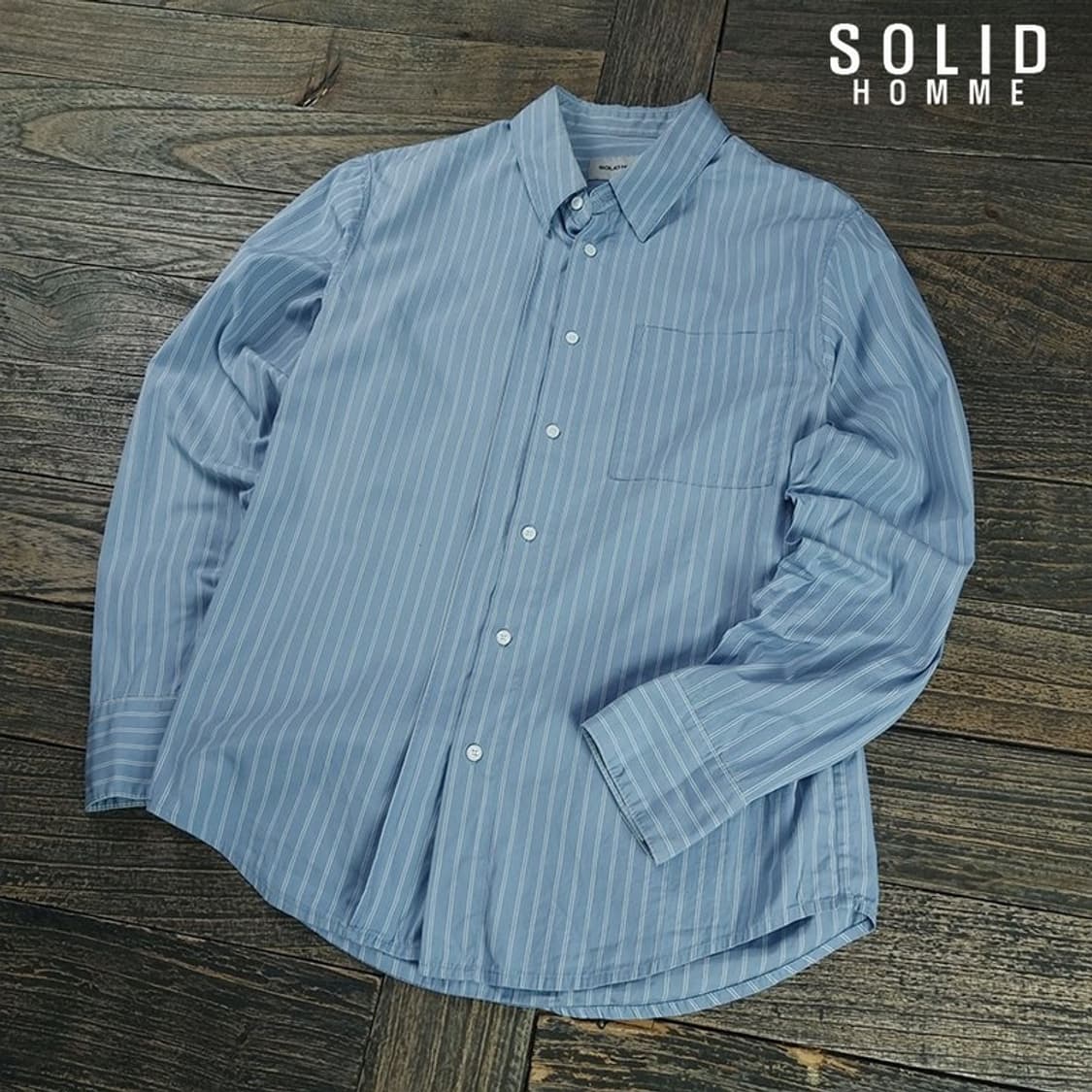[솔리드 옴므] 스트라이프 셔츠 스카이 P01482 상품이미지1