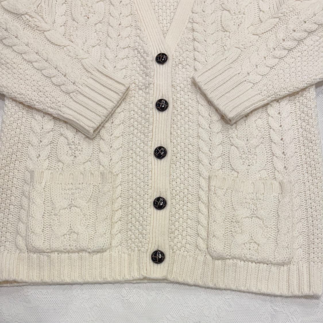 GU 일본 빈티지 아이보리 케이블 루즈핏 가디건 빵단추 스쿨룩 상품이미지6