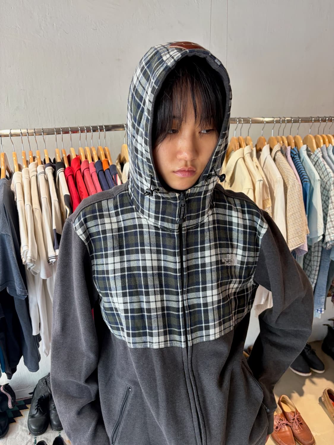 The North Face 체크 하이넥 후드 집업 XL 상품이미지5