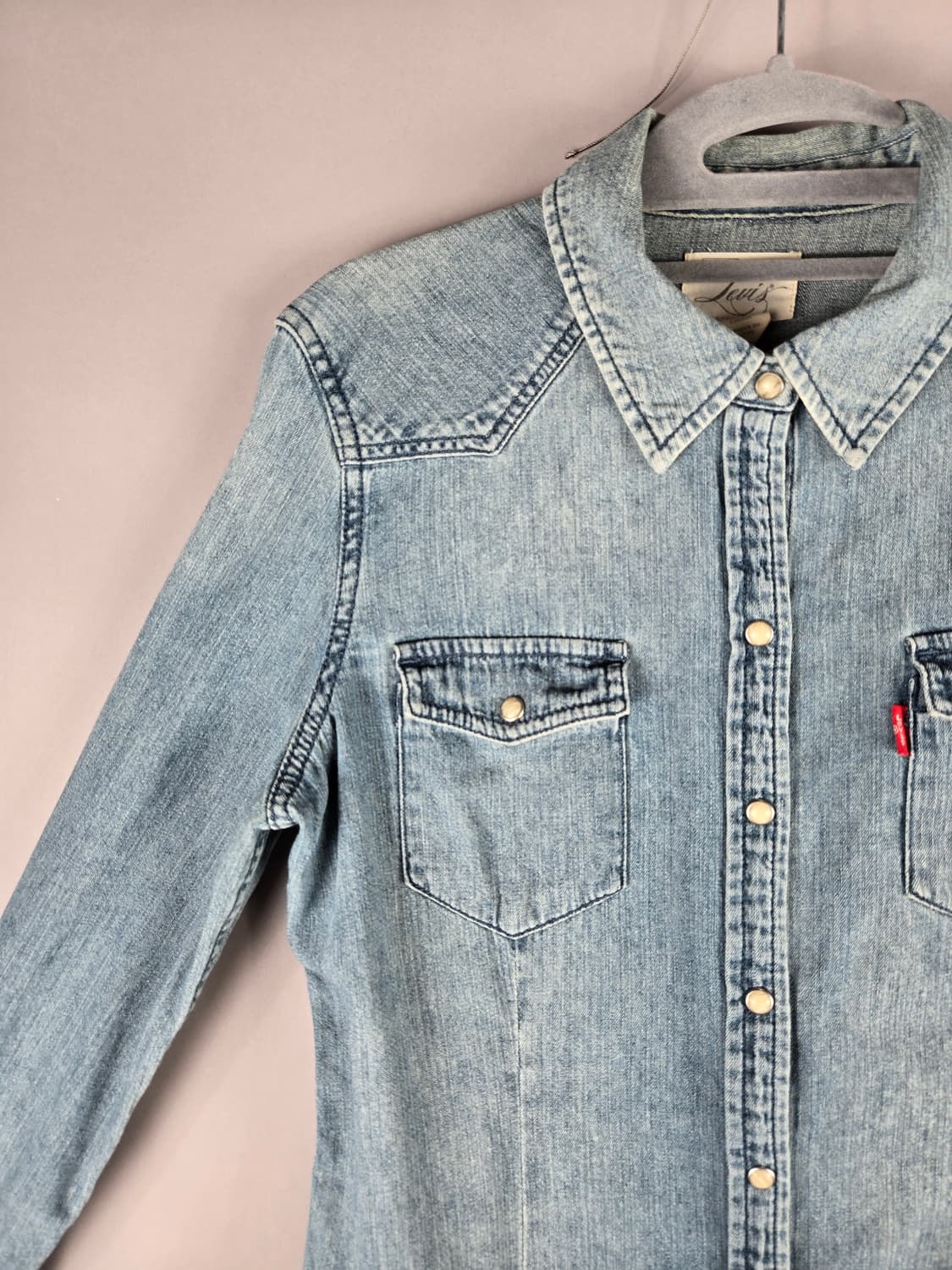 [무료배송]리바이스 XS 여성 약스판 웨스턴 데님 청 셔츠 연청 상품이미지3