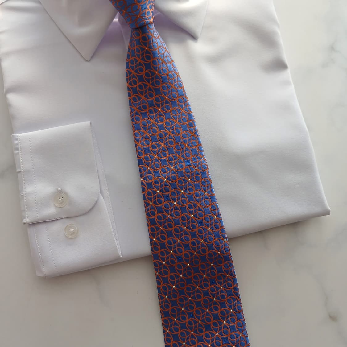 닥스 실크 블루&오렌지 체인 패턴 넥타이 8.3cm A+등급 A18700 상품이미지5
