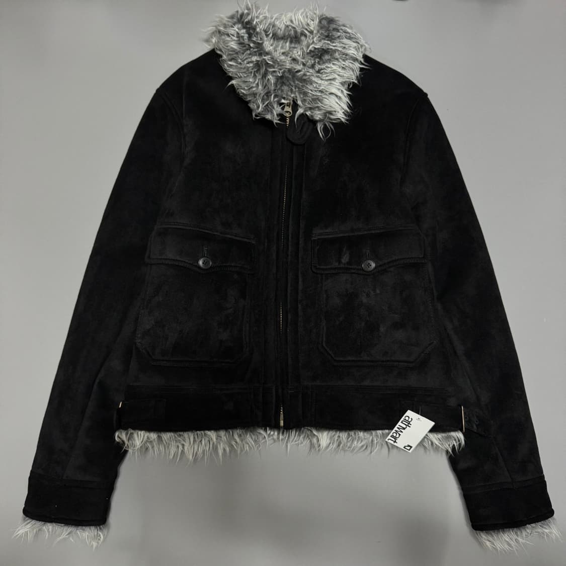 빔즈(BEAMS) 블랙컬러 아크릴 폴리 혼방 폭스 퍼 몰스킨 쇼트 자켓 상품이미지7