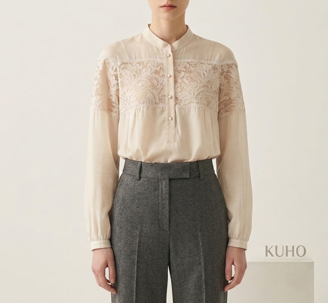 [55]구호 레이스 배색 블라우스 상품이미지1