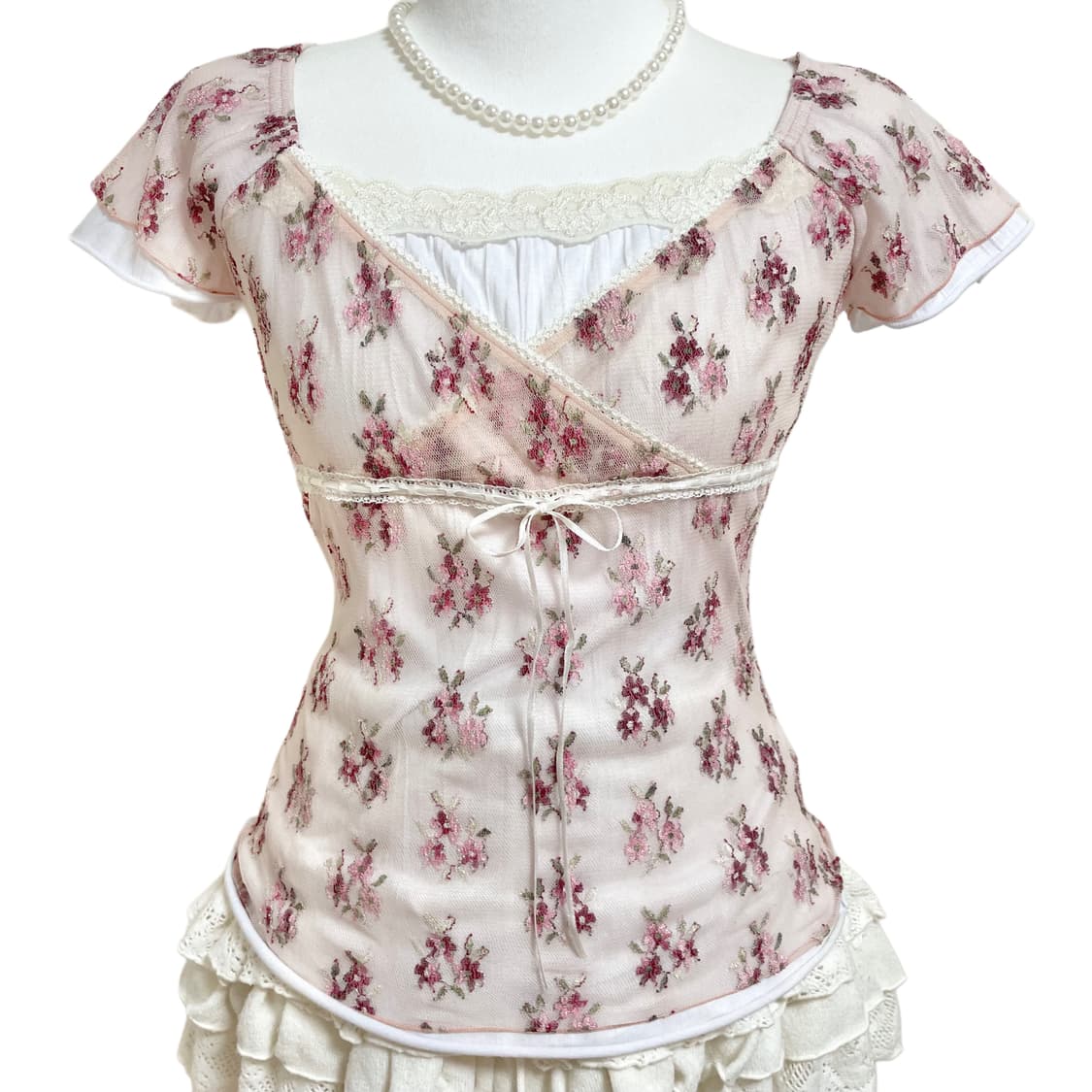 잔꽃 페어리 러블리 반팔 잔꽃 탑 잔꽃 레이어드 반팔 상품이미지3