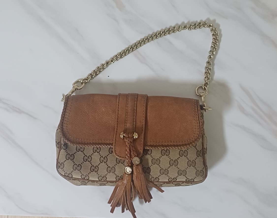 구찌 마라케시 GG 무늬 핸드백 체인 숄더 베이지 라이트 브라운 가죽 상품이미지1