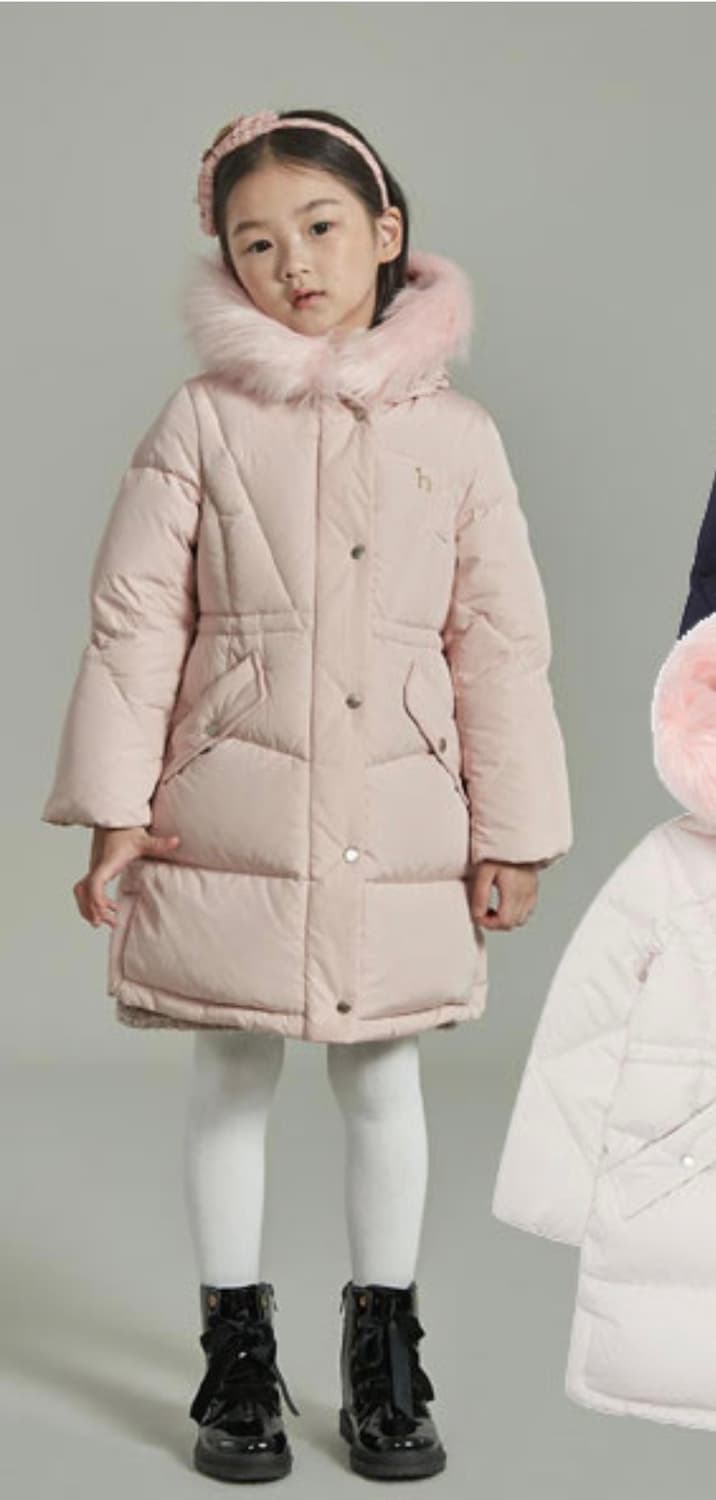 키즈 145 / 헤지스 덕다운 핑크 퍼 롱패딩  상품이미지2