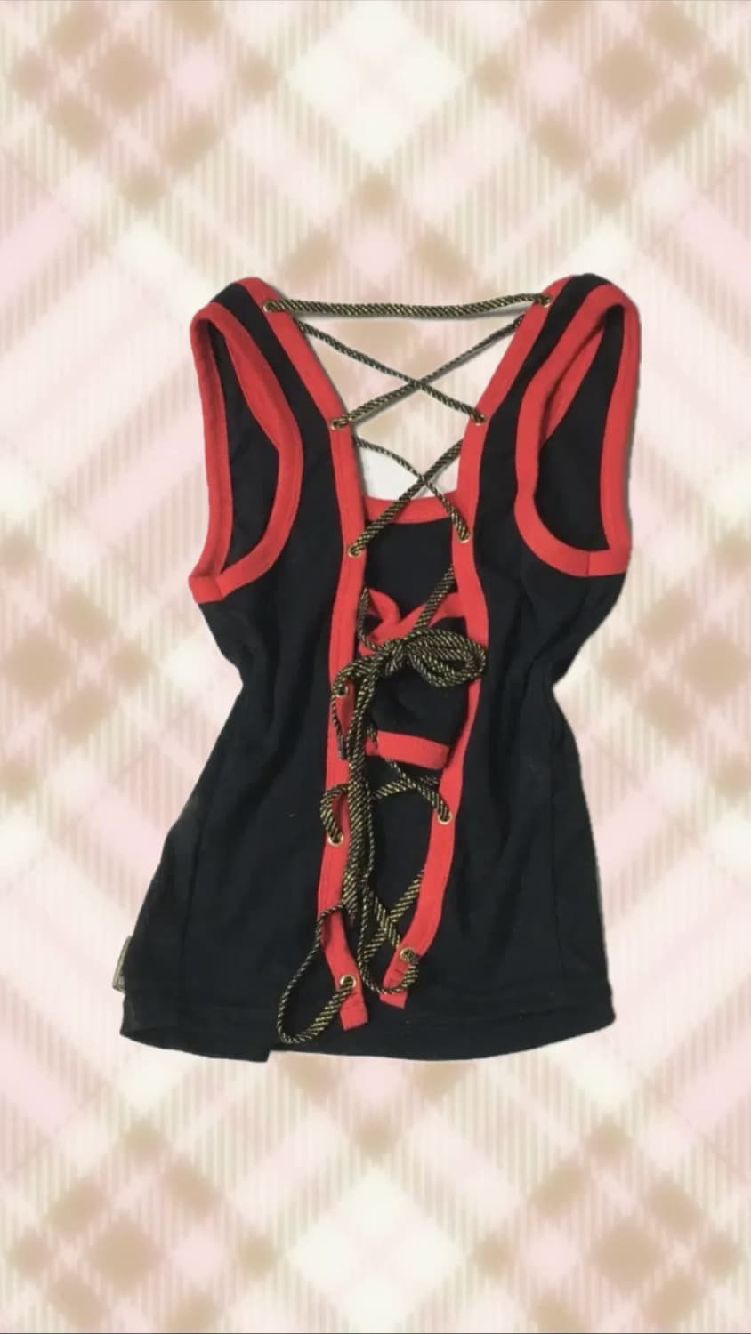 블랙 레드 해골 스톤 큐빅 슬리브리스 나시 펑크 갸루 오네 와투케 빈티지 상품이미지2