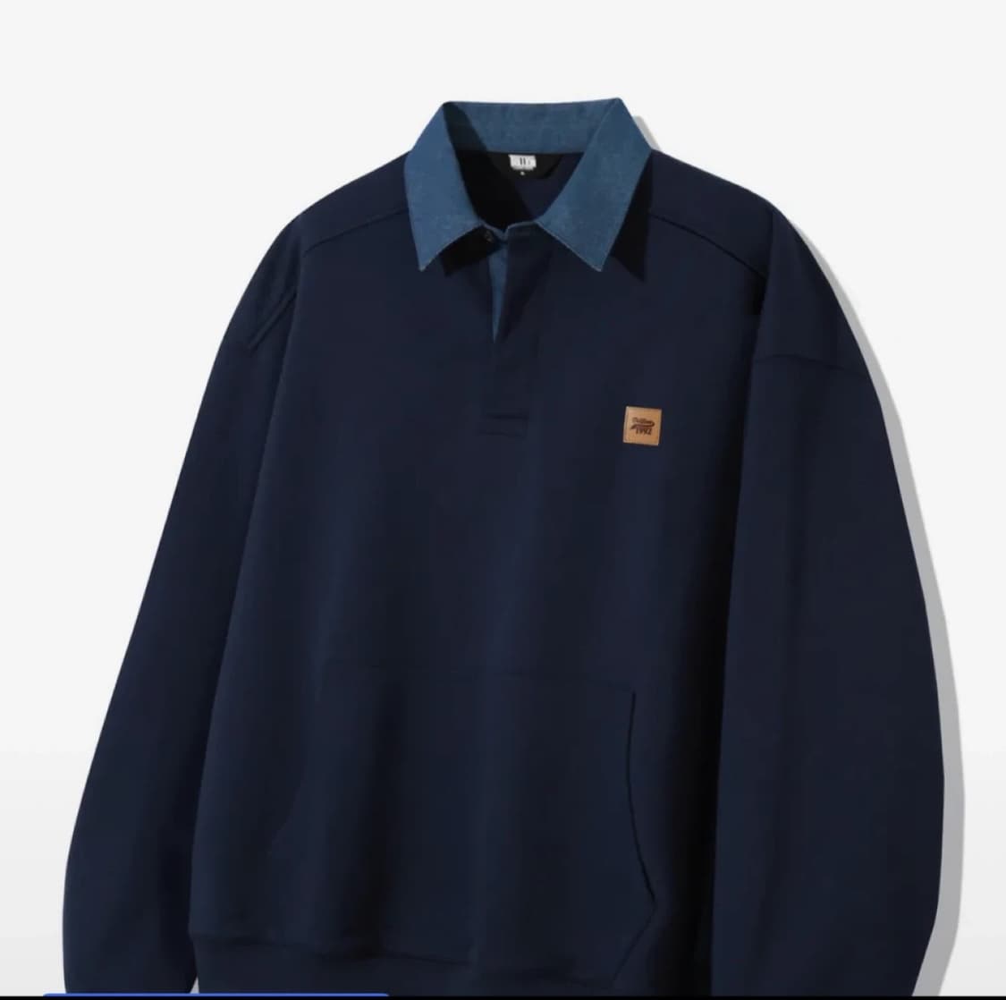 트릴리온 레더 패치 데님카라 럭비 맨투맨 L 상품이미지1