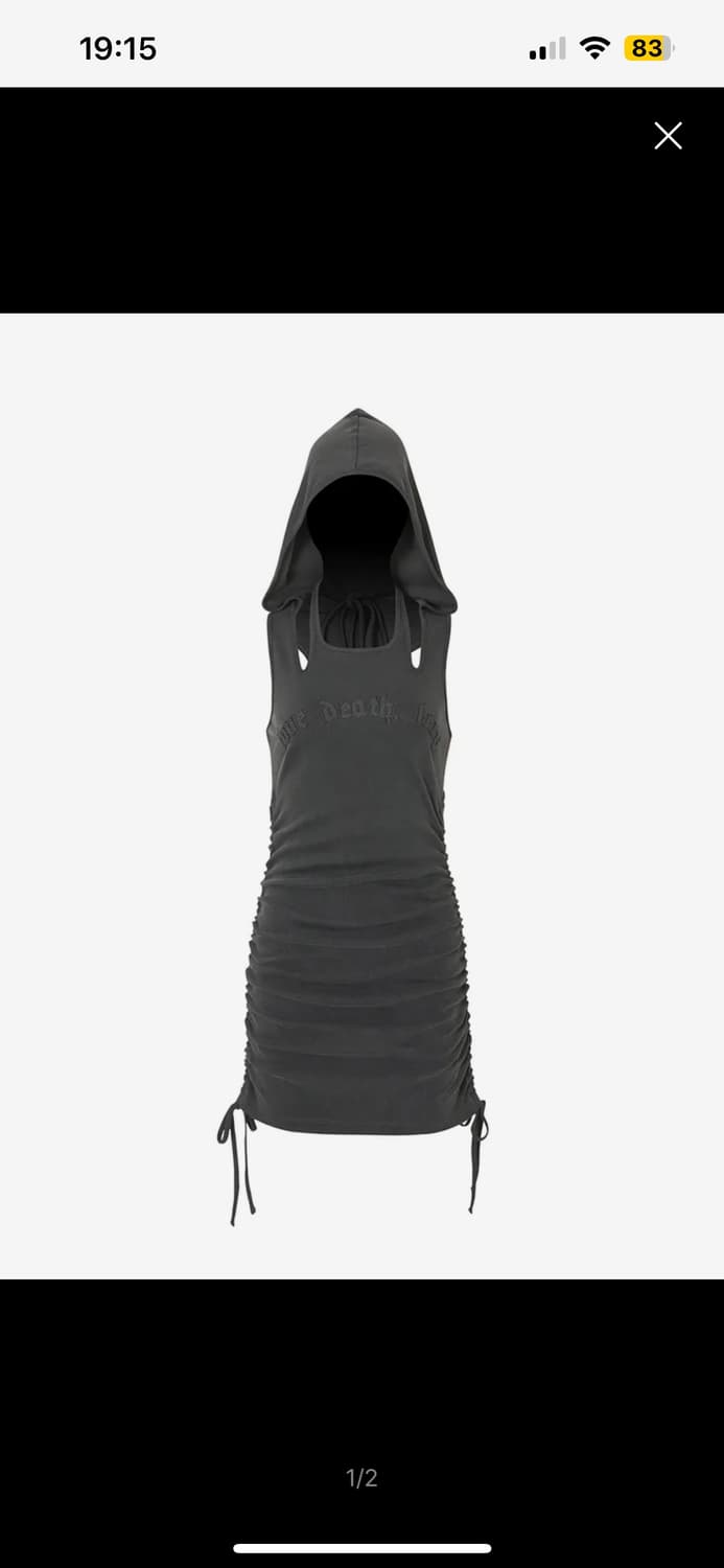 leey VINTAGE LOGO SHIRRED DRESS CHARCOAL 상품이미지1