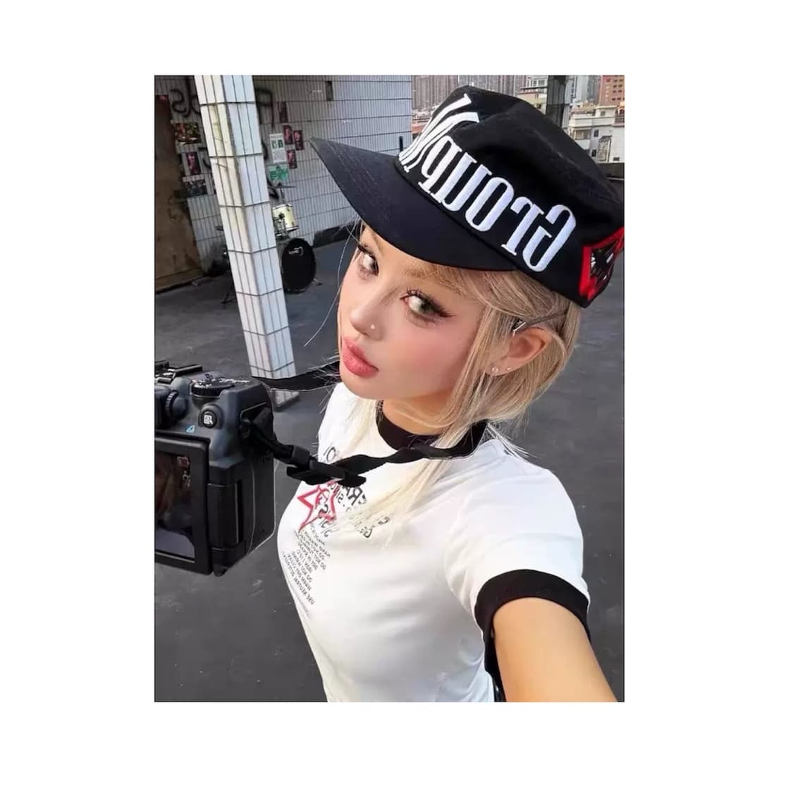 오피움 스타일 자수 캡 (블랙/화이트)  상품이미지2