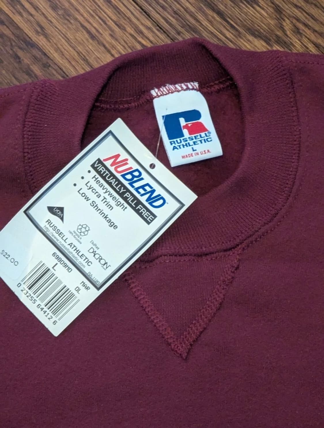 러셀애슬래틱 버건디 맨투맨 데드스탁 상품이미지2
