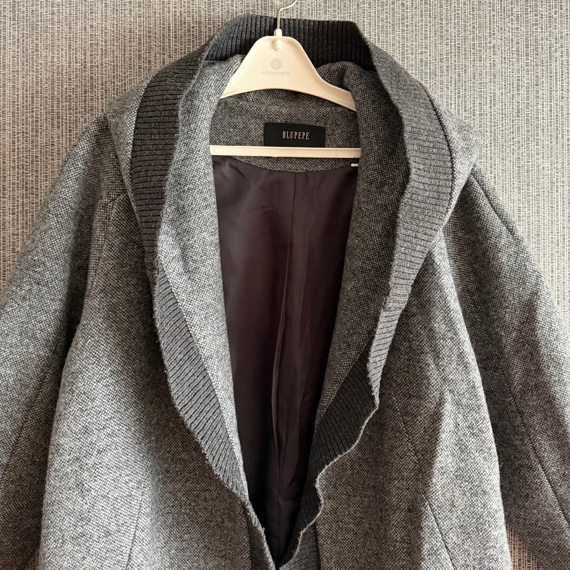 블루페페 후드 롱코트 회색 그레이 울 블렌드 니트 롱자켓 루즈핏 오픈형 상품이미지2