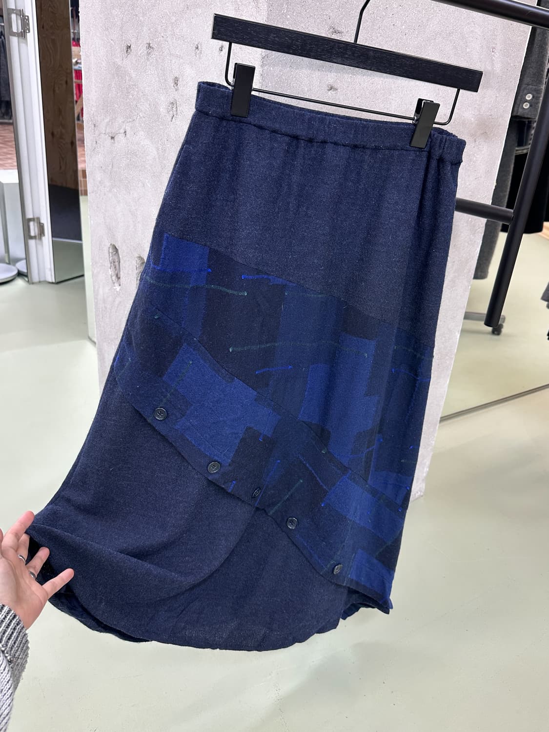 navy check pannel buttons long skirt 상품이미지1