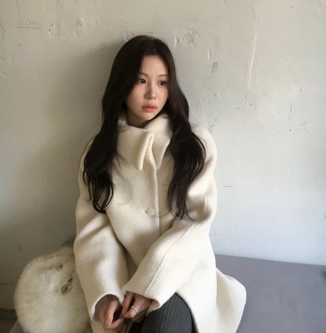 미착용새상품) 녹섭 알파카 커브 컬러 하프코트 크림 s 상품이미지1